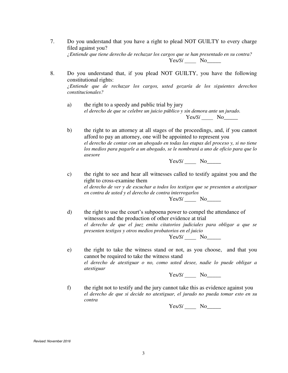 Petition to Enter a Plea of Guilty - Nebraska (English / Spanish), Page 3