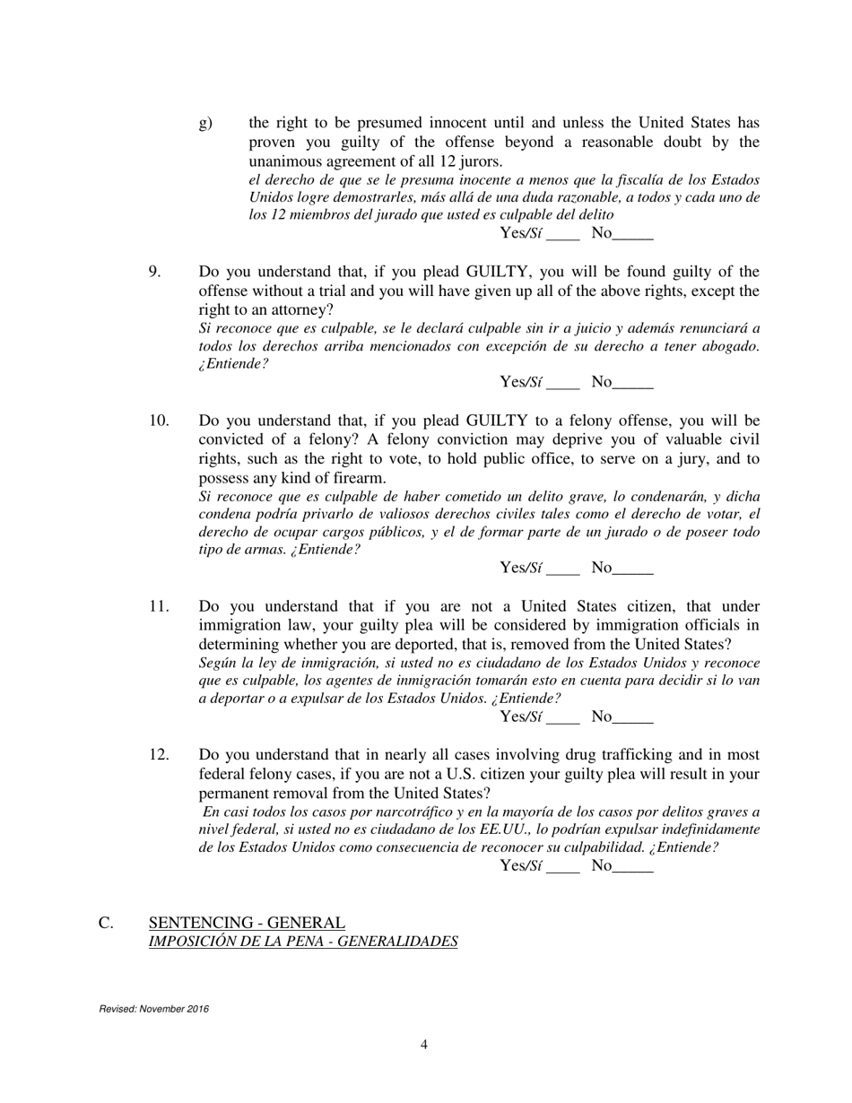 Petition to Enter a Plea of Guilty - Nebraska (English / Spanish), Page 4