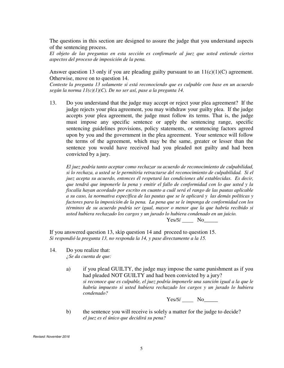 Petition to Enter a Plea of Guilty - Nebraska (English / Spanish), Page 5