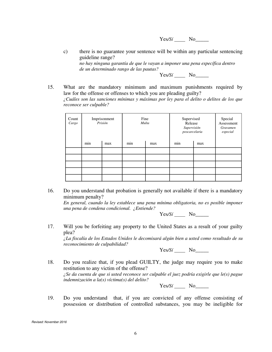 Petition to Enter a Plea of Guilty - Nebraska (English / Spanish), Page 6