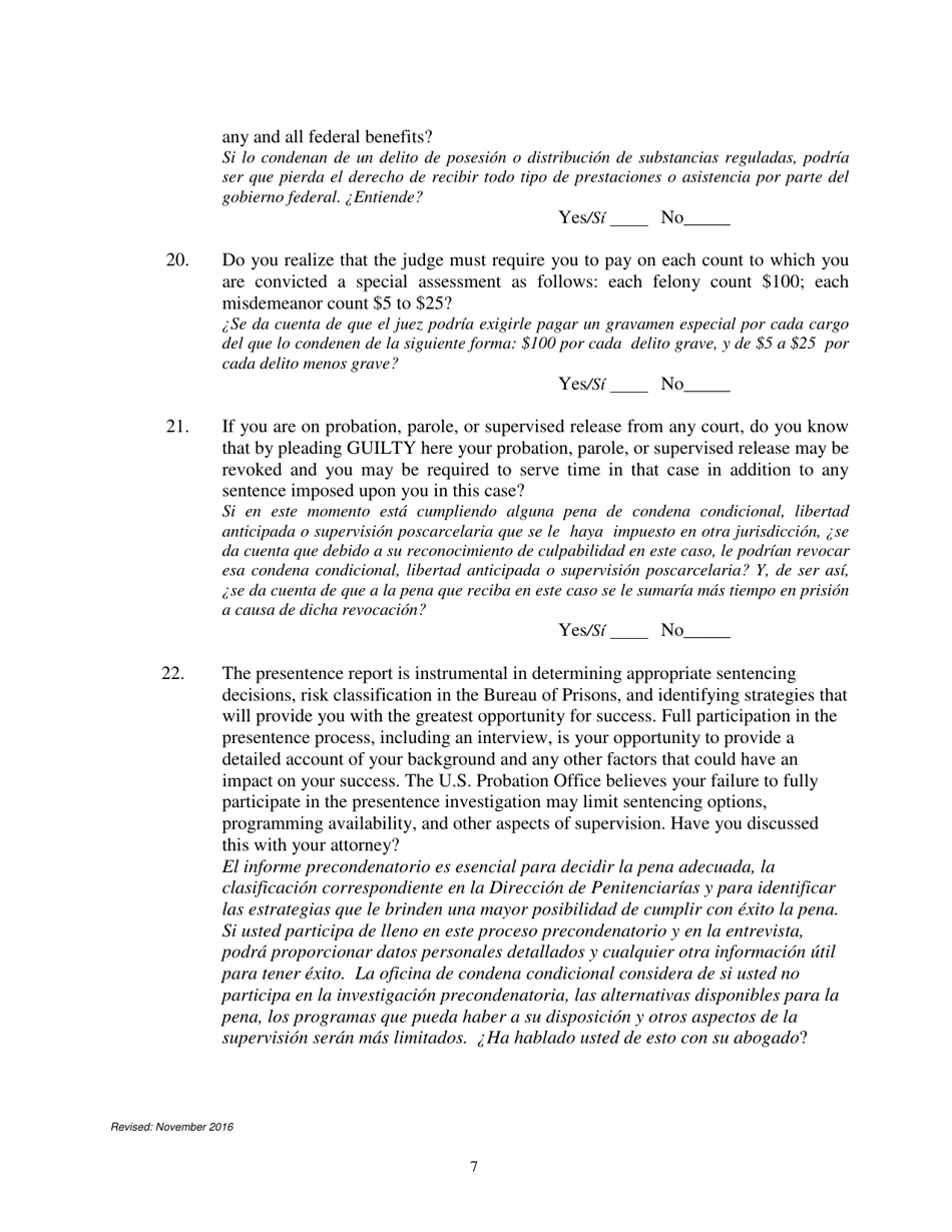 Petition to Enter a Plea of Guilty - Nebraska (English / Spanish), Page 7