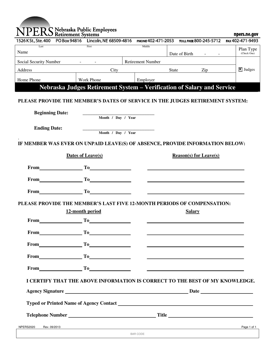 Form NPERS2020 Fill Out, Sign Online and Download Fillable PDF