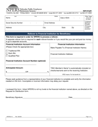 Document preview: Form NPERS3110 Rollover to Financial Institution for Beneficiary - Nebraska