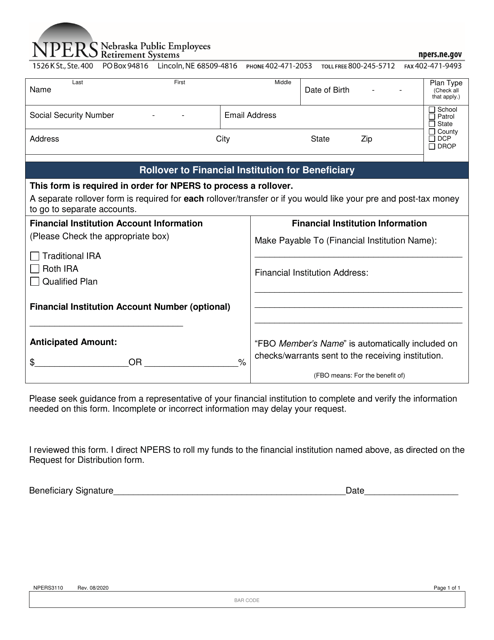 Form NPERS3110 Rollover to Financial Institution for Beneficiary - Nebraska