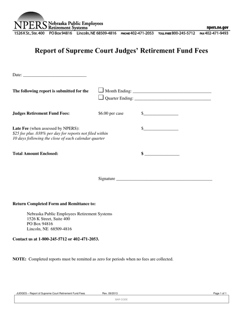 Report of Supreme Court Judges' Retirement Fund Fees - Nebraska