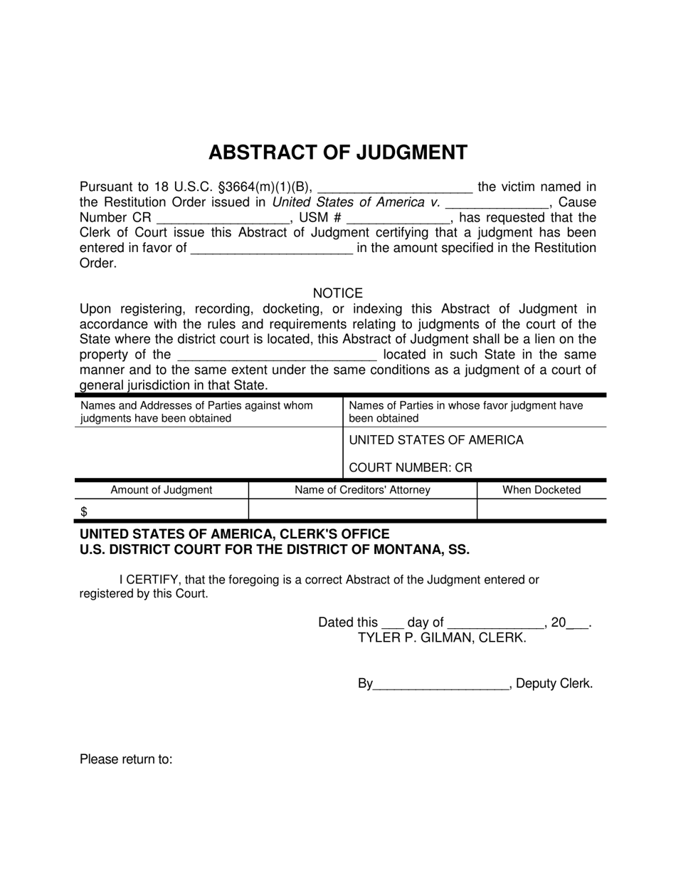 Abstract of Judgment - Montana, Page 1