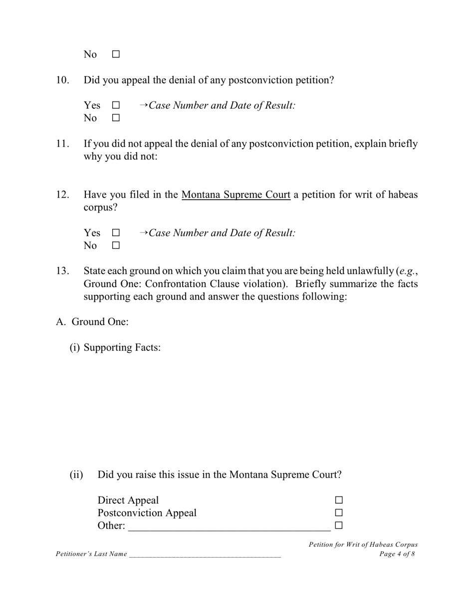 Petition Under 28 U.s.c. 2254 for Writ of Habeas Corpus by a Person in State Custody (Convicted Montana Prisoners Only) - Montana, Page 4