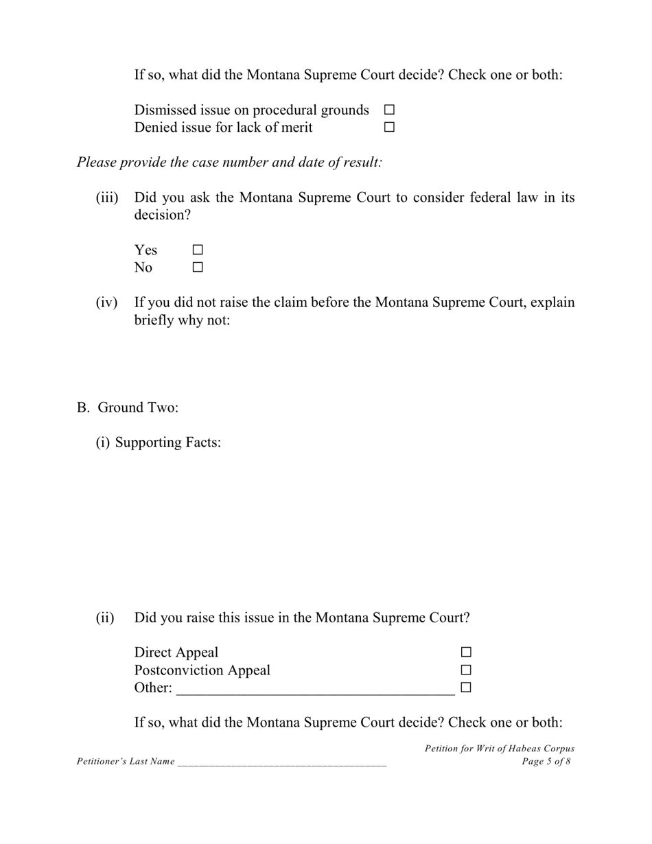 Petition Under 28 U.s.c. 2254 for Writ of Habeas Corpus by a Person in State Custody (Convicted Montana Prisoners Only) - Montana, Page 5
