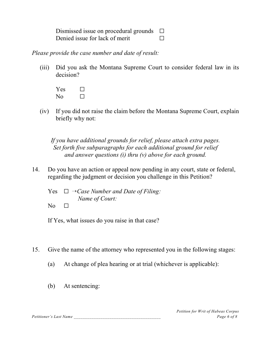Petition Under 28 U.s.c. 2254 for Writ of Habeas Corpus by a Person in State Custody (Convicted Montana Prisoners Only) - Montana, Page 6