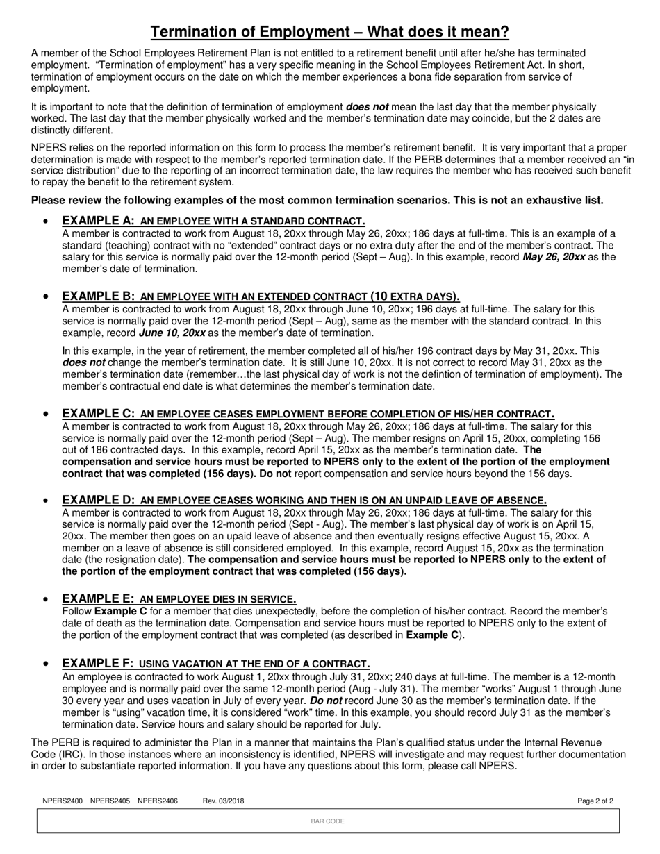 Form NPERS2400 Non-contributing School Member Form - Nebraska, Page 2