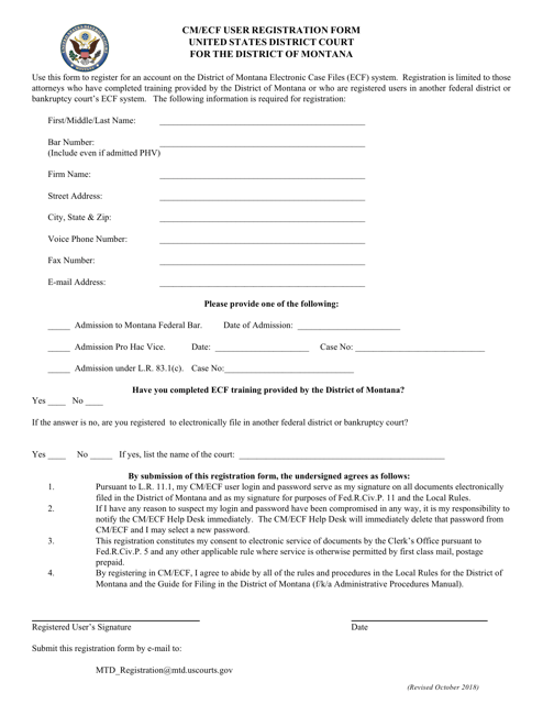 Cm / Ecf User Registration Form - Montana Download Pdf