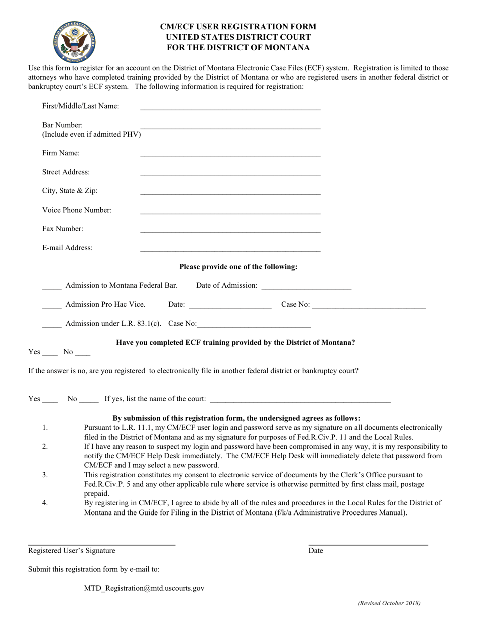 Cm / Ecf User Registration Form - Montana, Page 1