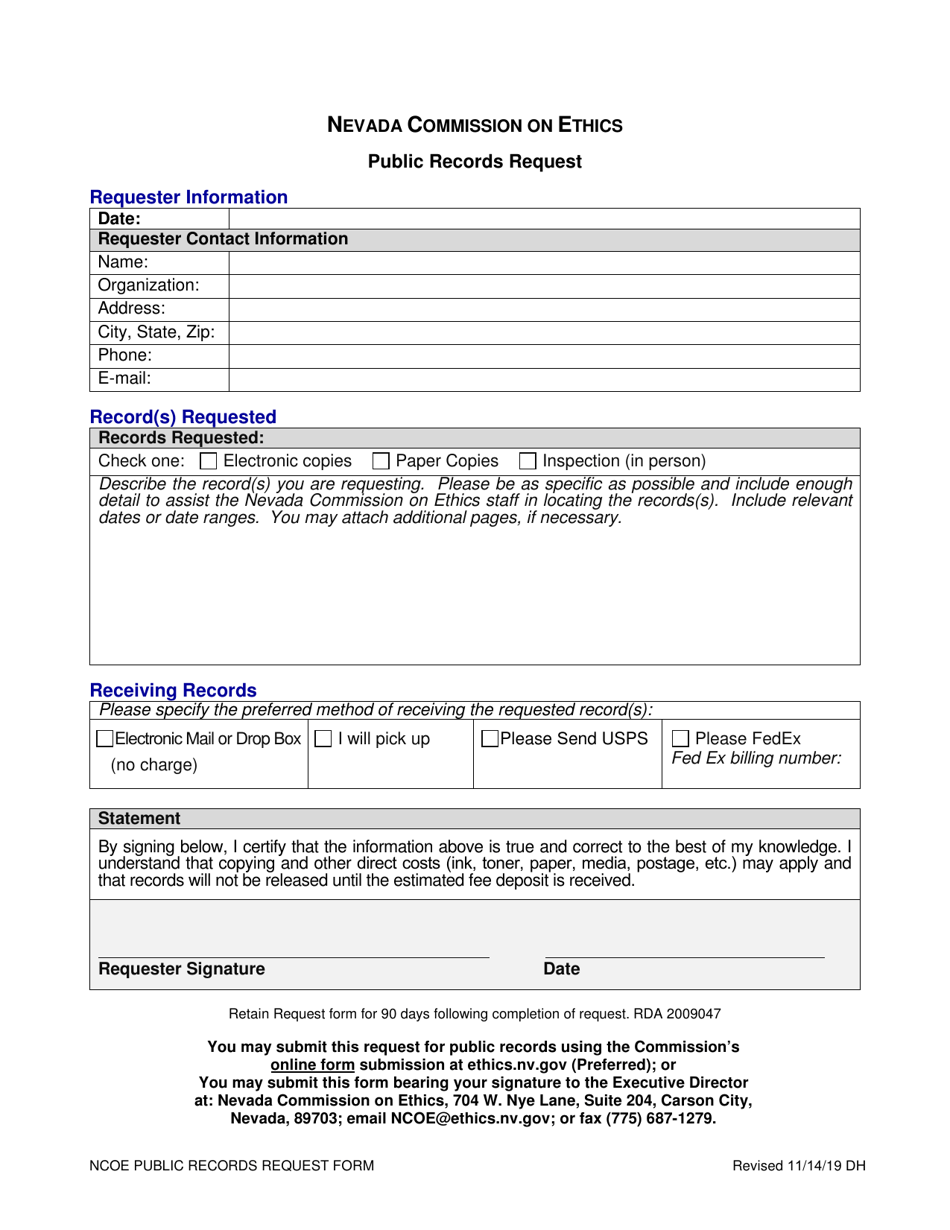 Nevada Public Records Request Download Fillable PDF Templateroller