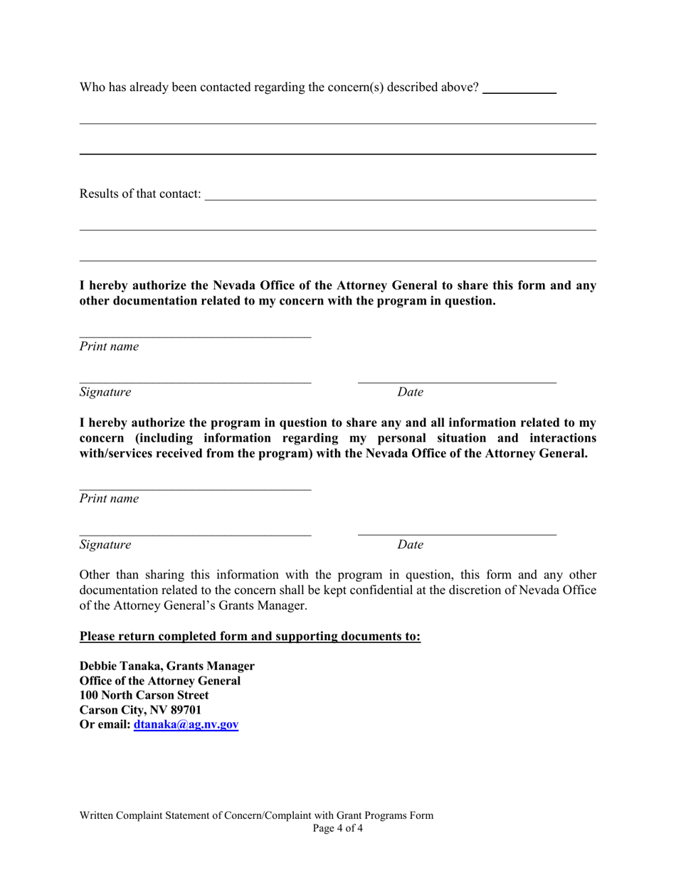 Written Statement of Concern / Complaint With Grant Programs - Nevada, Page 4