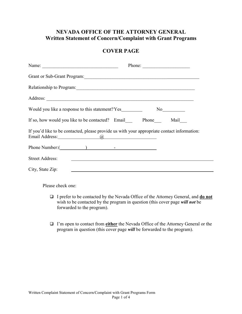 Nevada Written Statement of Concern/Complaint With Grant Programs ...