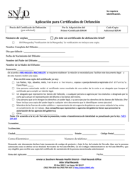 &quot;Aplicacion Para Certificados De Defuncion&quot; - Nevada (Spanish)