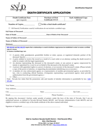 Document preview: Death Certificate Application - Nevada