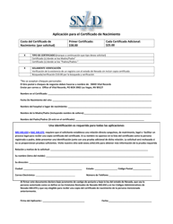 Document preview: Aplicacion Para El Certificado De Nacimiento - Nevada (Spanish)