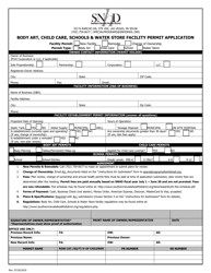 Document preview: Body Art, Child Care, Schools & Water Store Facility Permit Application - Nevada