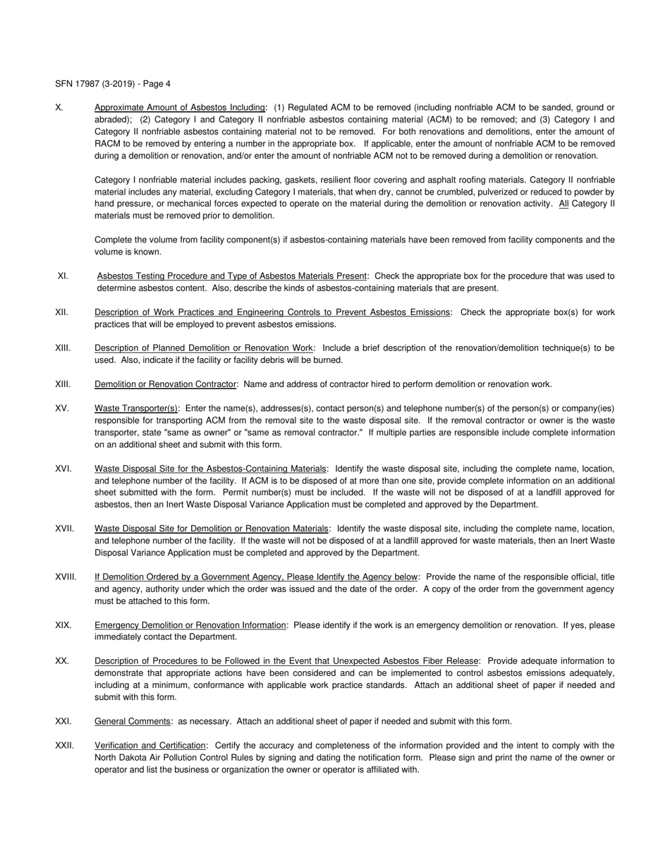 Form SFN17987 Asbestos Notification of Demolition and Renovation - North Dakota, Page 4