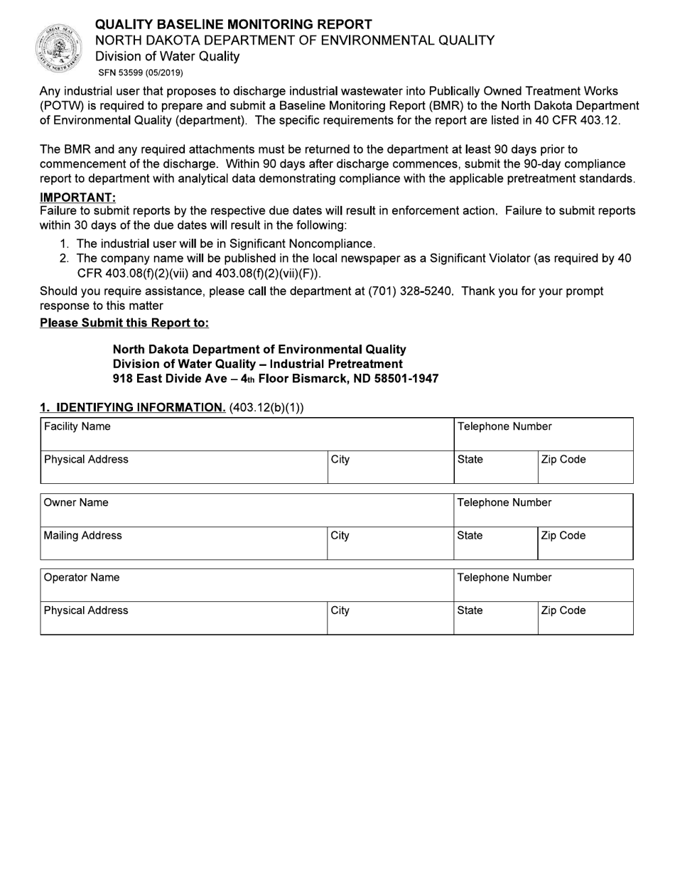 Form SFN53599 Quality Baseline Monitoring Report - North Dakota, Page 1