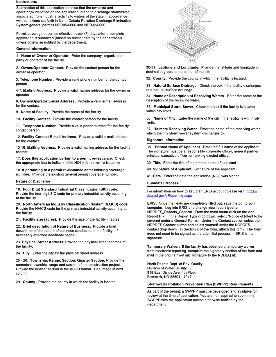 Form SFN18686 Application (Notice of Intent) to Obtain Coverage Under Ndpdes General Permit for Stormwater Discharges Associated With Industrial Activity - North Dakota, Page 2