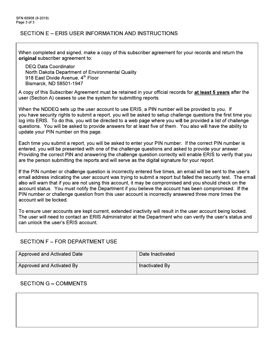 Form SFN6098 Electronic Reporting Information System (Eris) Subscriber Agreement - North Dakota, Page 3