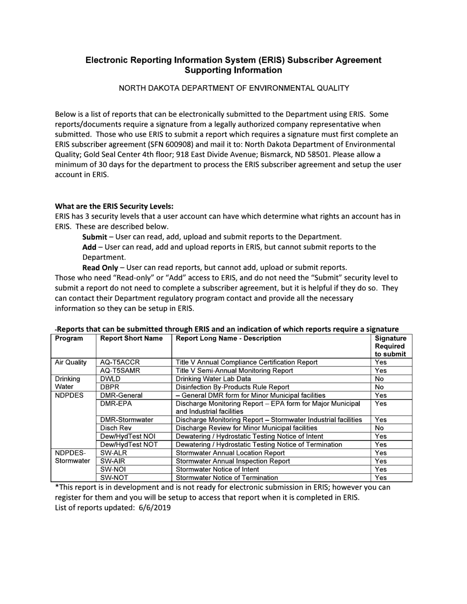 Form SFN6098 Electronic Reporting Information System (Eris) Subscriber Agreement - North Dakota, Page 4