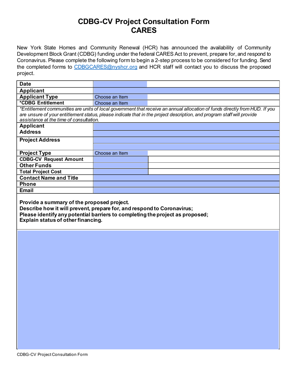 Cdbg-Cv Project Consultation Form - New York, Page 1