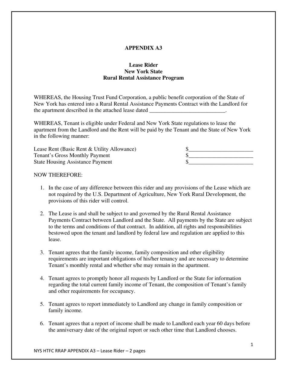 Appendix A3 Lease Rider - New York, Page 1