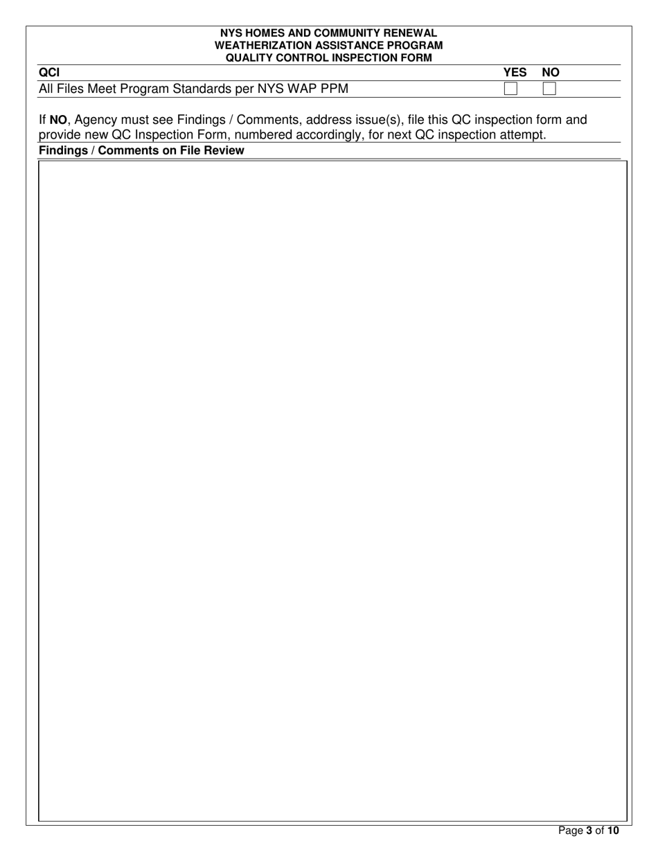 Quality Control Inspection Form - New York, Page 3