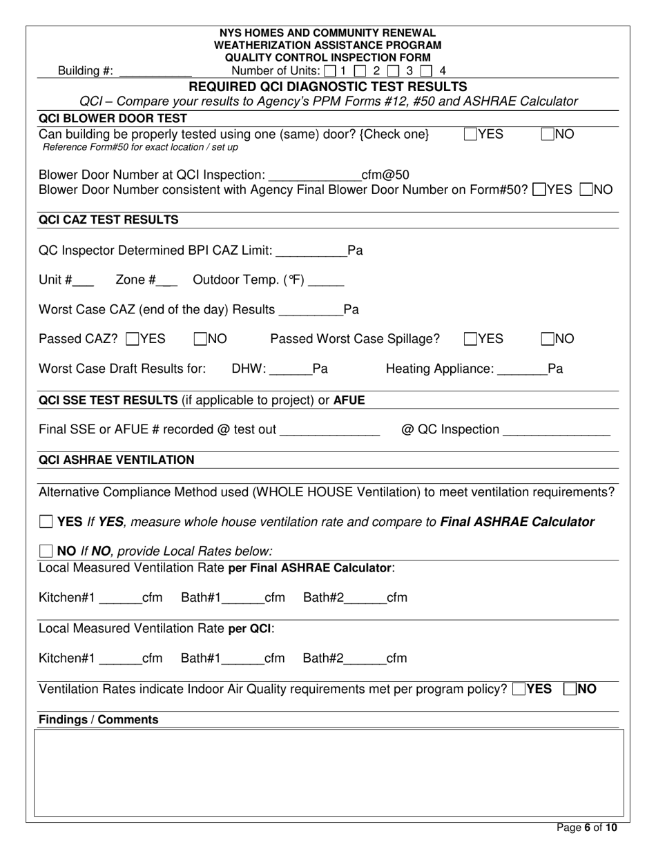 Quality Control Inspection Form - New York, Page 6