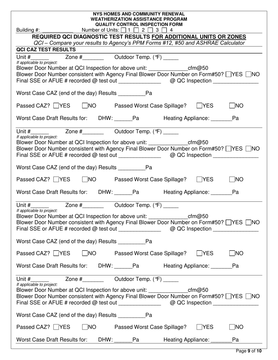 Quality Control Inspection Form - New York, Page 9