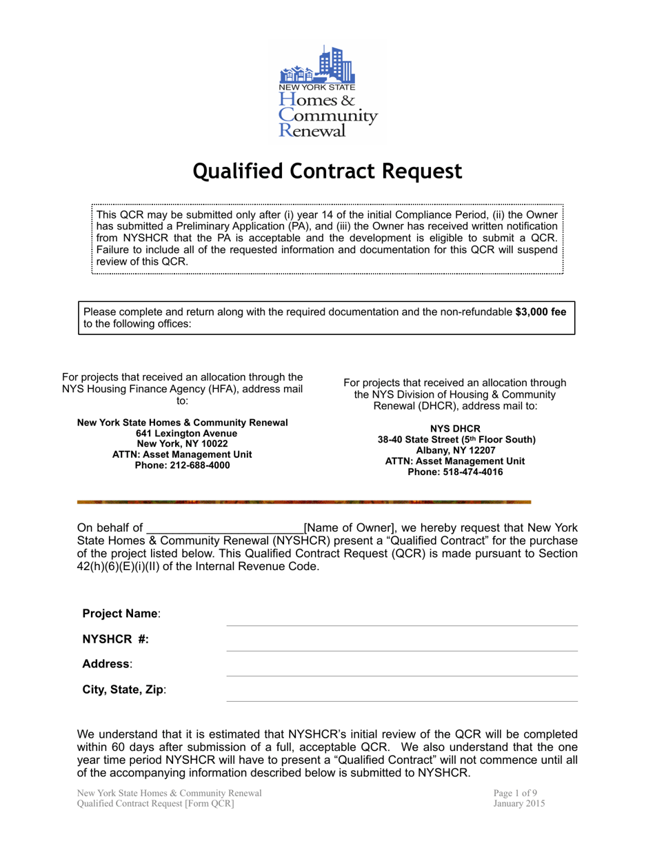 Form QCR Qualified Contract Request - New York, Page 1