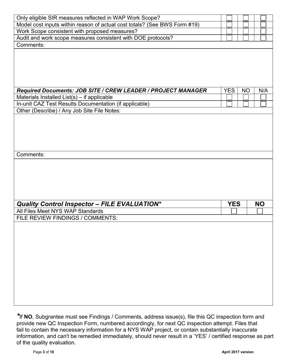 Quality Control Inspection Checklist - Multi-Family Projects - New York, Page 3