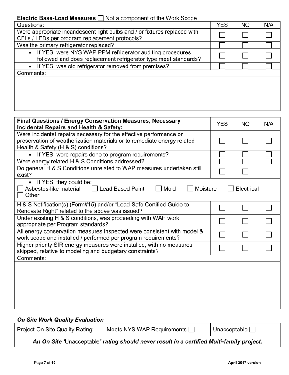 Quality Control Inspection Checklist - Multi-Family Projects - New York, Page 7