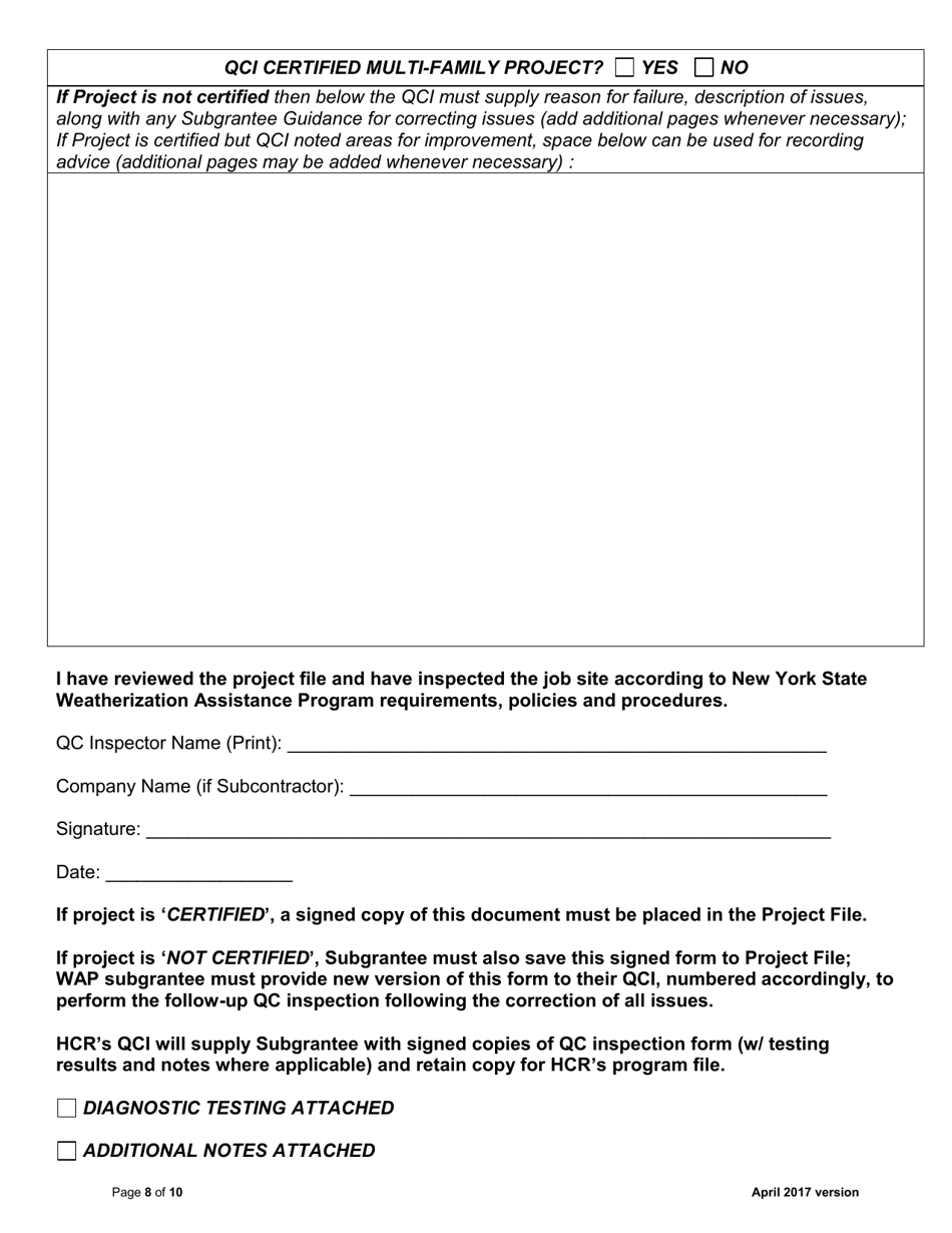 Quality Control Inspection Checklist - Multi-Family Projects - New York, Page 8