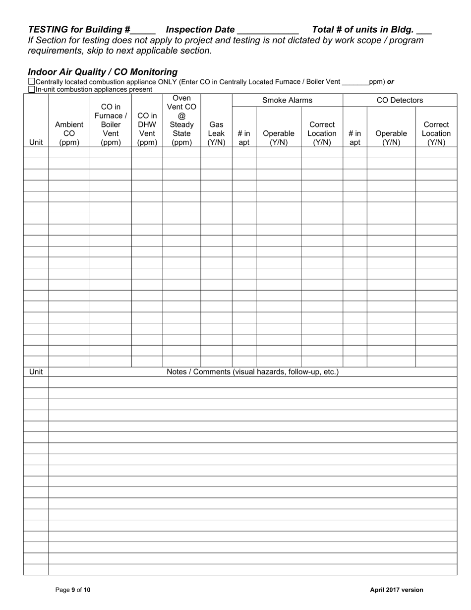 Quality Control Inspection Checklist - Multi-Family Projects - New York, Page 9