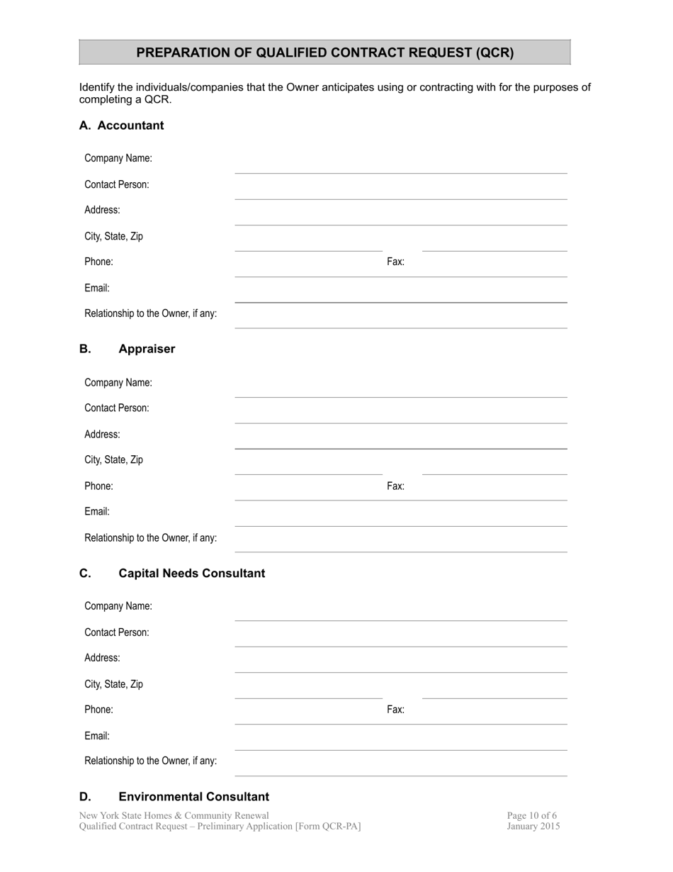 Form QCR-PA Qualified Contract - Preliminary Application - New York, Page 10