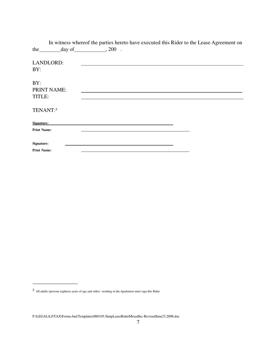 Rider to Lease for Low Income Unit Tenancy in a Project Financed by New York State Housing Finance Agency Using Tax Exempt Bond Proceeds and Benefitting From Low-Income Housing Tax Credits - New York, Page 7