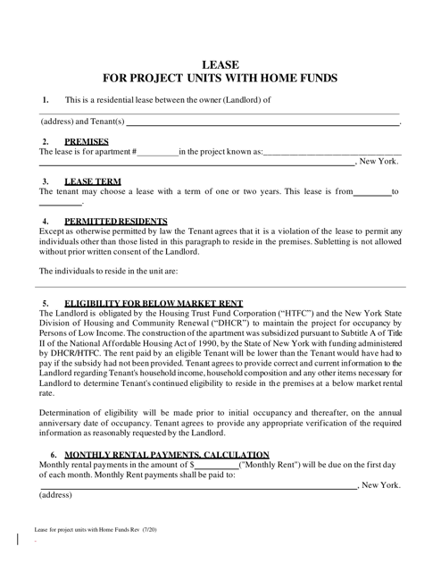 Lease for Project Units With Home Funds - New York Download Pdf