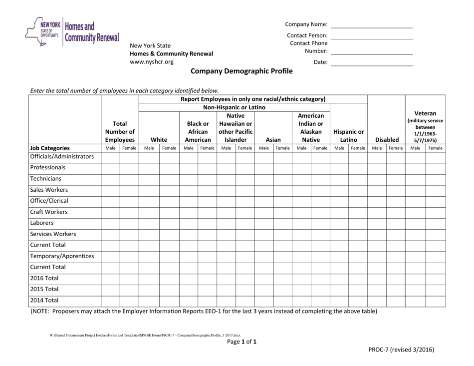 Form PROC-7 Company Demographic Profile - New York, Page 1