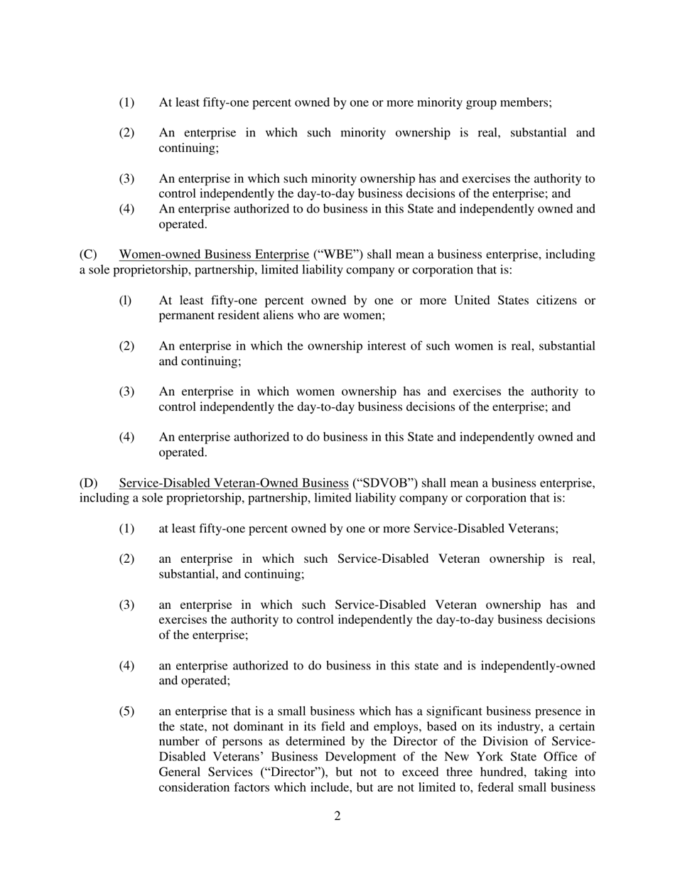 Minority and Women-Owned Business Utilization and Service-Disabled Veteran Owned Business Agreement - New York, Page 2