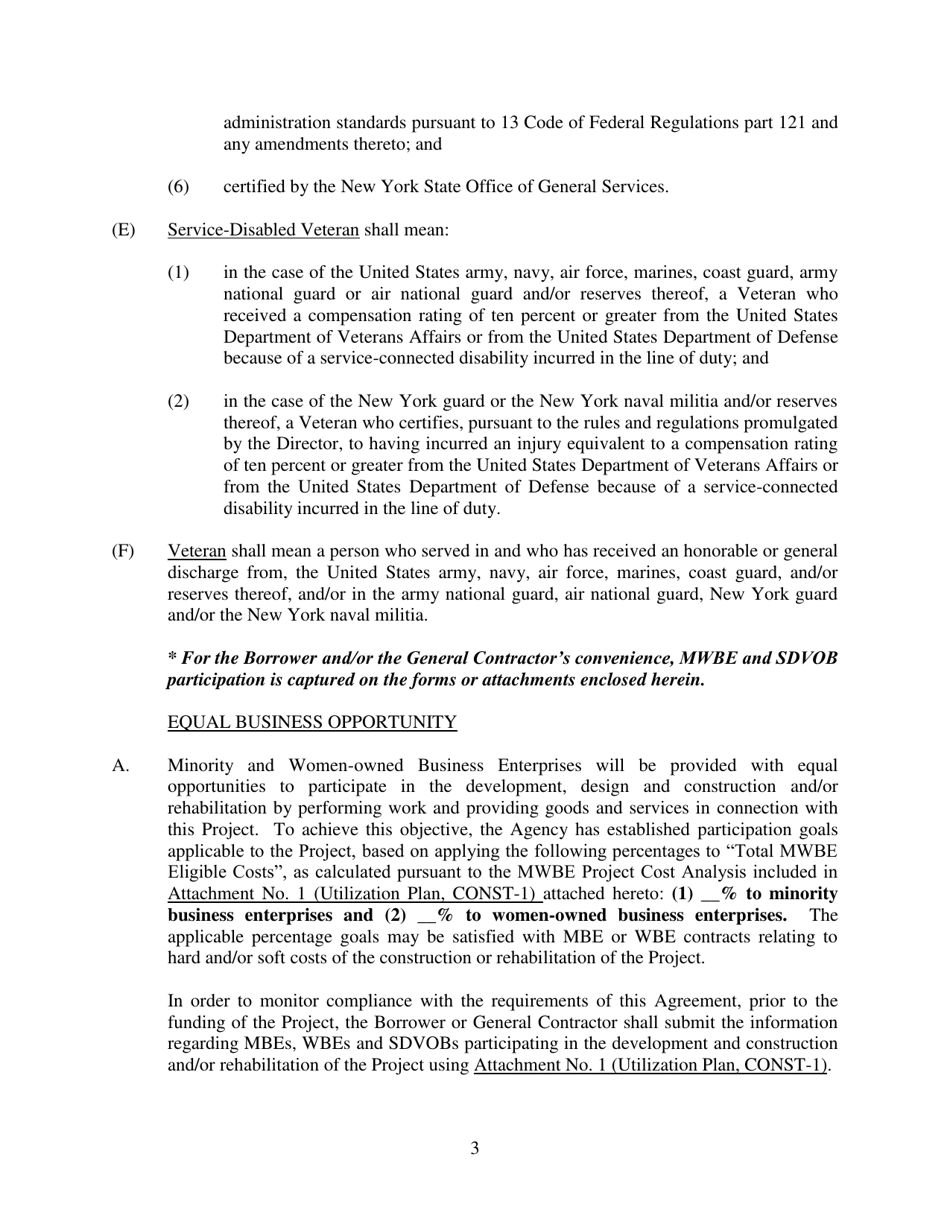 Minority and Women-Owned Business Utilization and Service-Disabled Veteran Owned Business Agreement - New York, Page 3