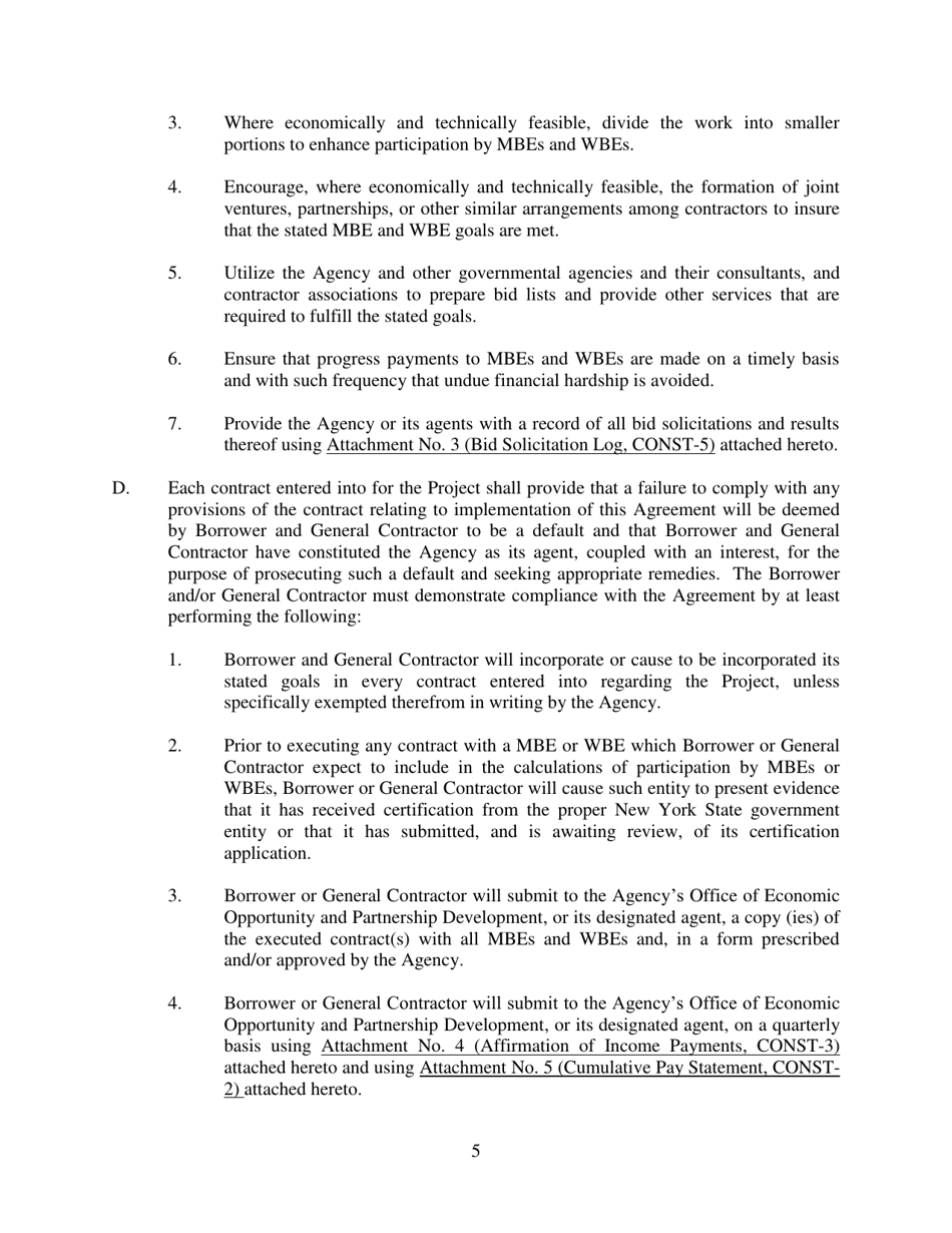 Minority and Women-Owned Business Utilization and Service-Disabled Veteran Owned Business Agreement - New York, Page 5
