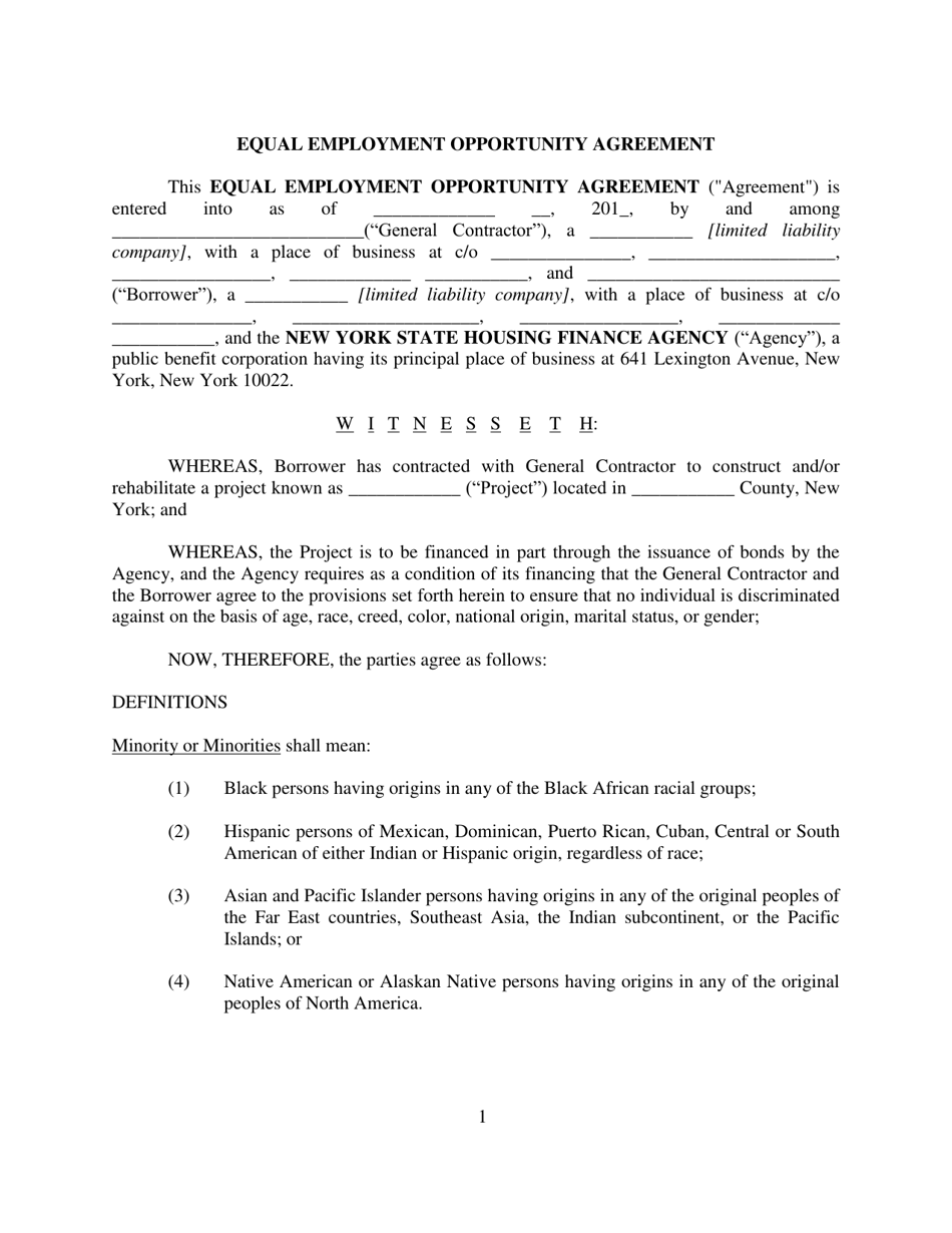 Equal Employment Opportunity Agreement - New York, Page 1