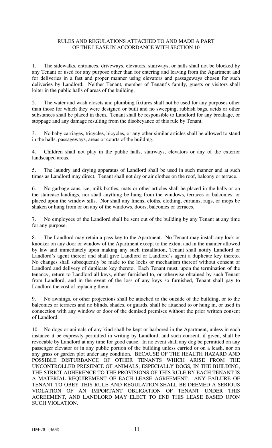Form HM-78 Agreement of Lease, Limited Profit Rental - New York, Page 11