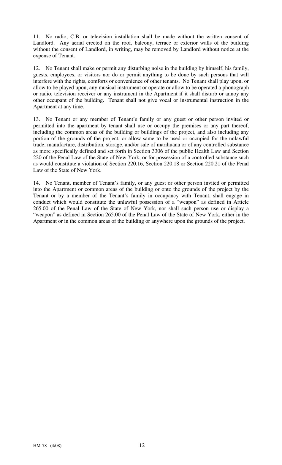 Form HM-78 Agreement of Lease, Limited Profit Rental - New York, Page 12