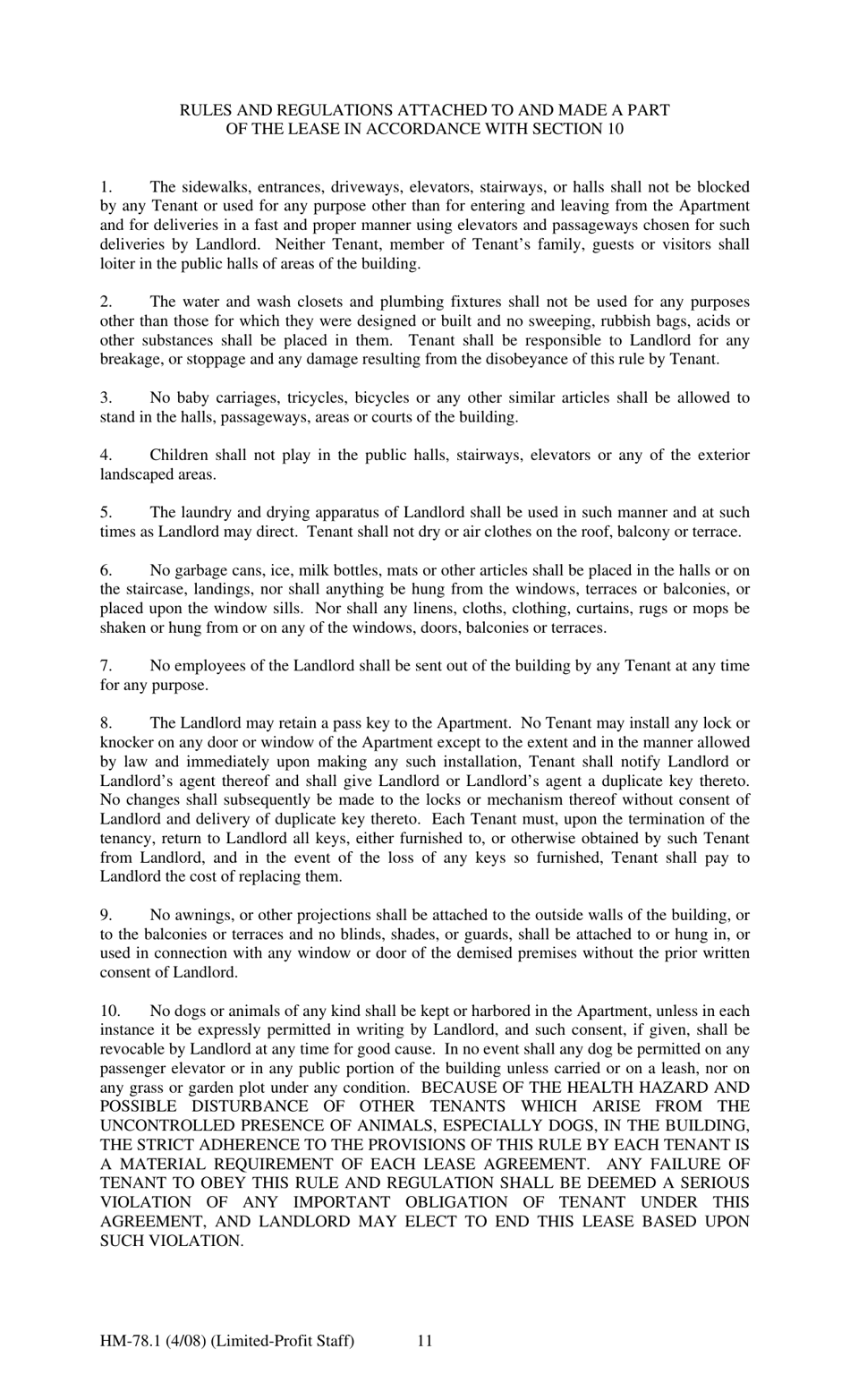 Form HM-78.1 Agreement of Lease, Limited Profit Staff - New York, Page 11