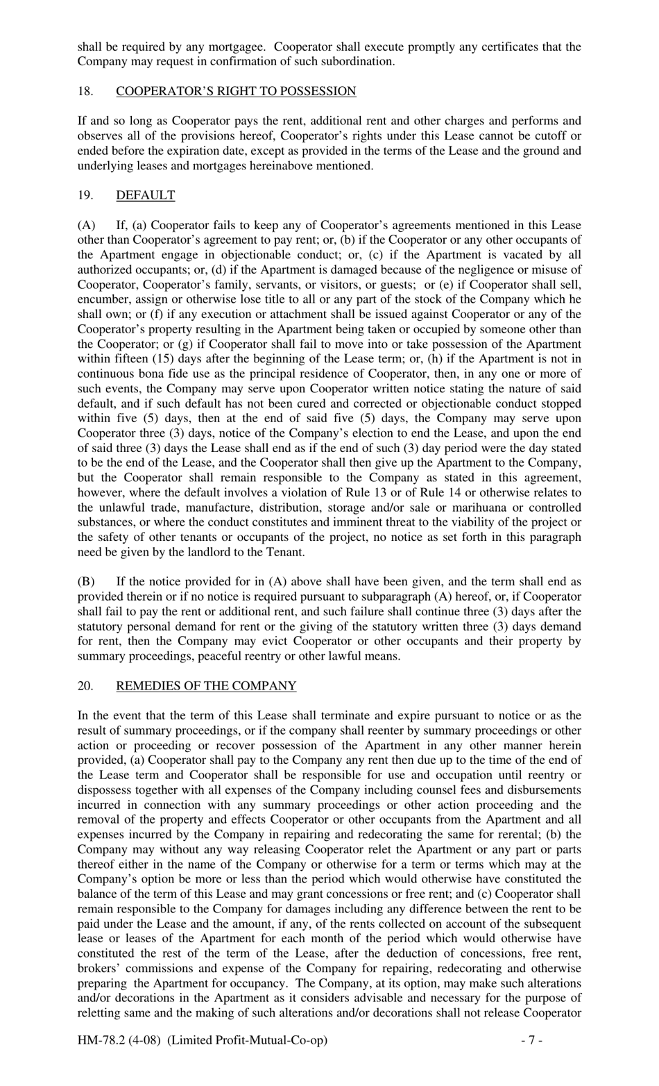 Form HM-78.2 Agreement of Lease, Limited Profit Mutual Co-op - New York, Page 7